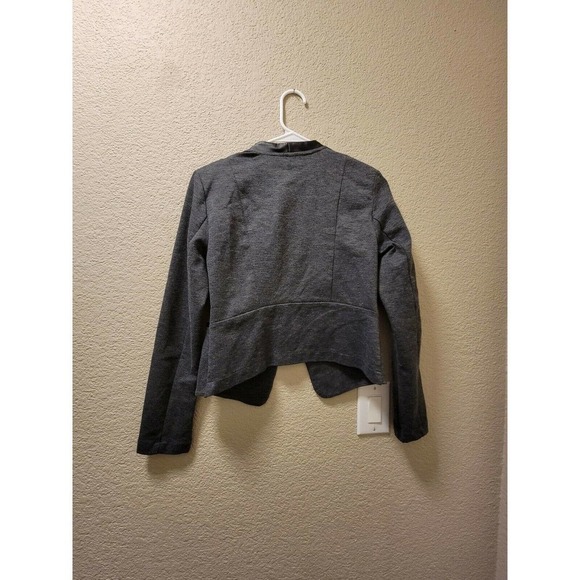 Attention Open Front Blazer Gray With Black Faux Leather Details Size Small - Picture 6 of 6